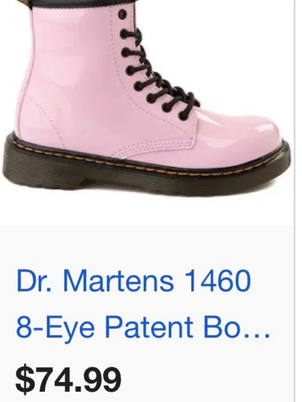 Dr. Martens Kids Pink Lace-Up Combat Boots with Black Soles